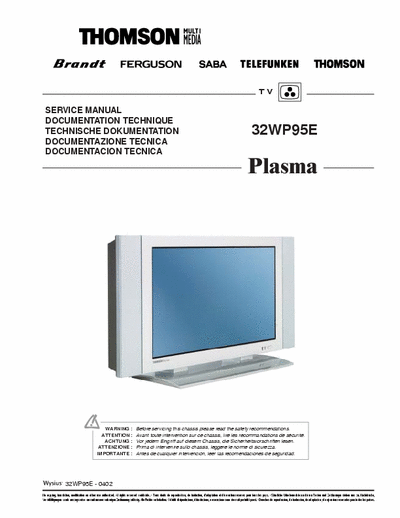 THOMSON 32WP95E SERVICE MANUAL TV  THOMSON \\\" PLASMA\\\"